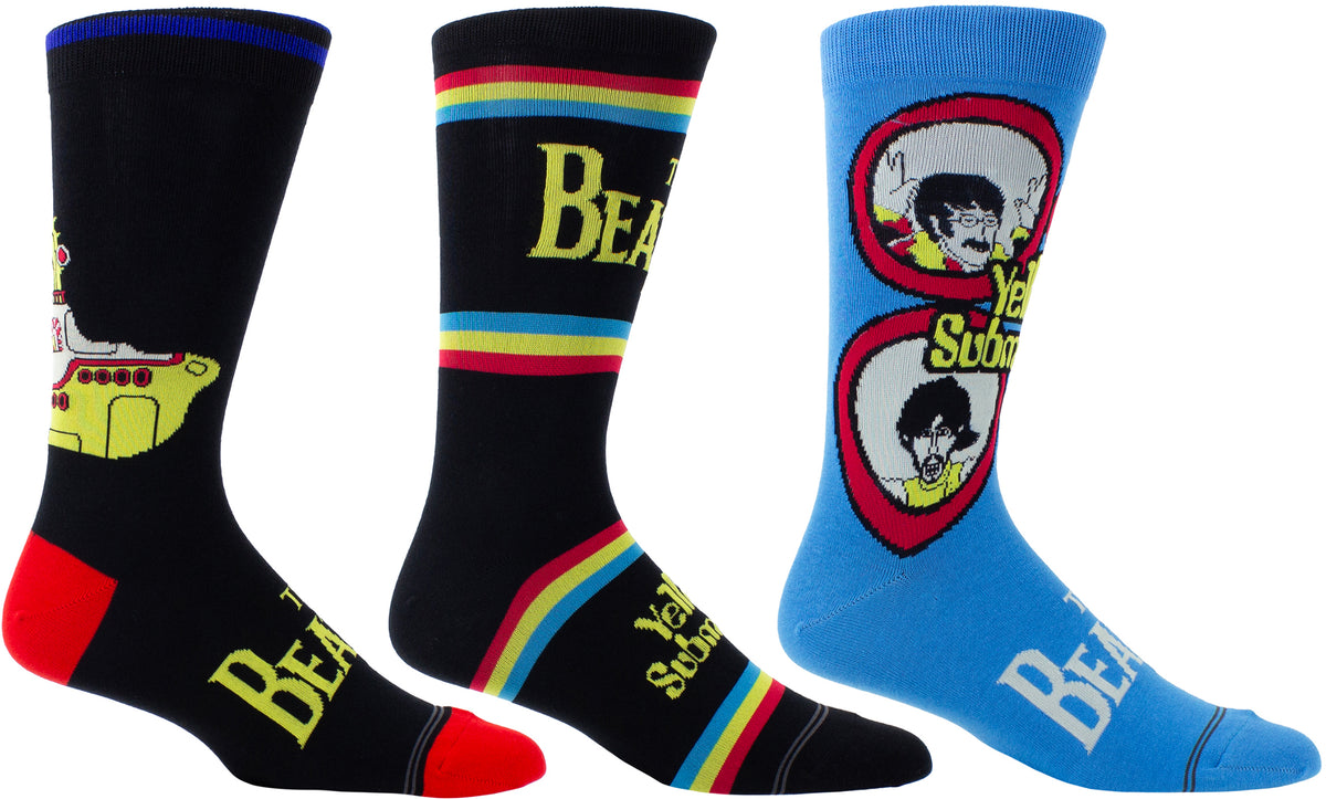 Perri's - Beatles - Yellow Submarine - Crew Socks (Assorted Styles 3 Pack Gift Box)