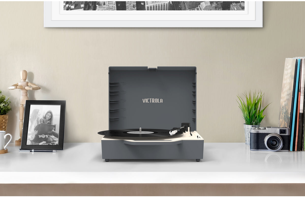 Victrola VSC-725SB-GRA Re-Spin Sustainable Suitcase Record Player Bluetooth (Gray)