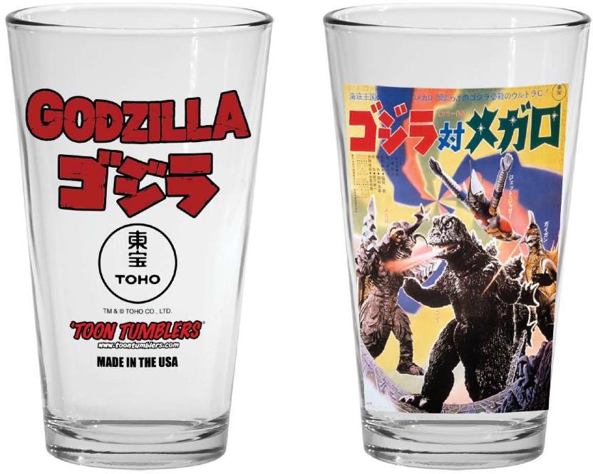 Toon Tumblers - Godzilla 1973 - Godzilla Vs Megalon Movie Poster Pint Glass
